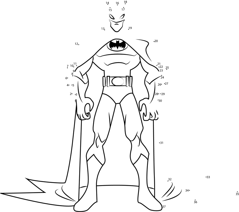 Standing-Batman-Dot-To-Dot printable dot to dot worksheet