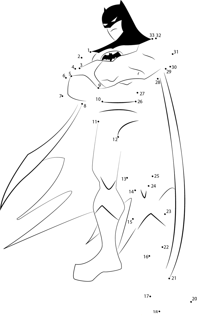 The Batman printable dot to dot worksheet