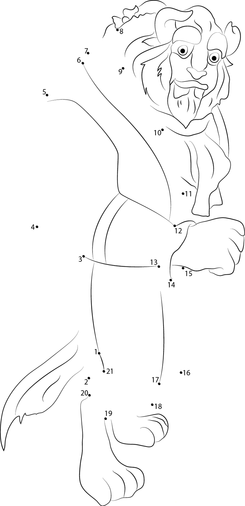 Character Beast printable dot to dot worksheet