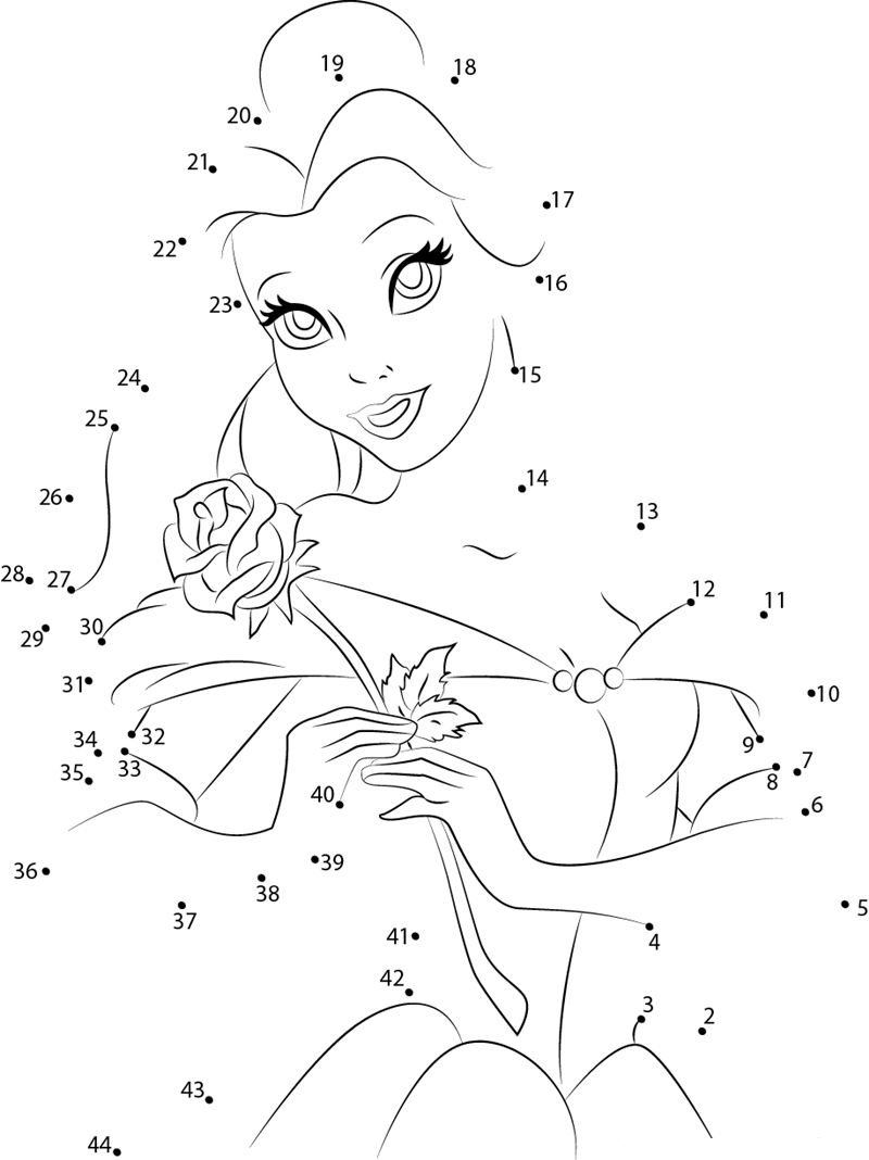 Disney Belle Having Flowers printable dot to dot worksheet