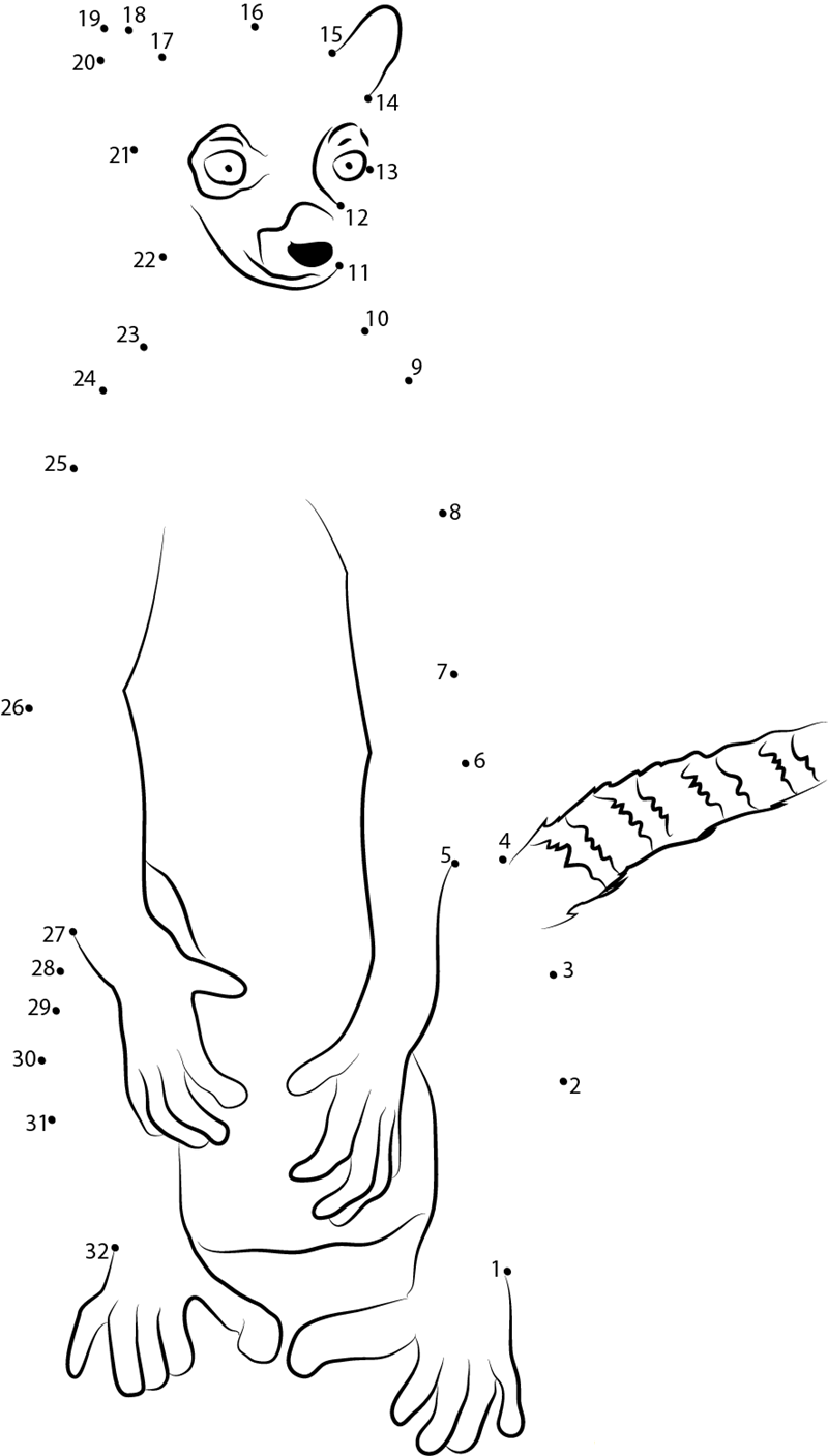 La Ring Tailed Lemur printable dot to dot worksheet