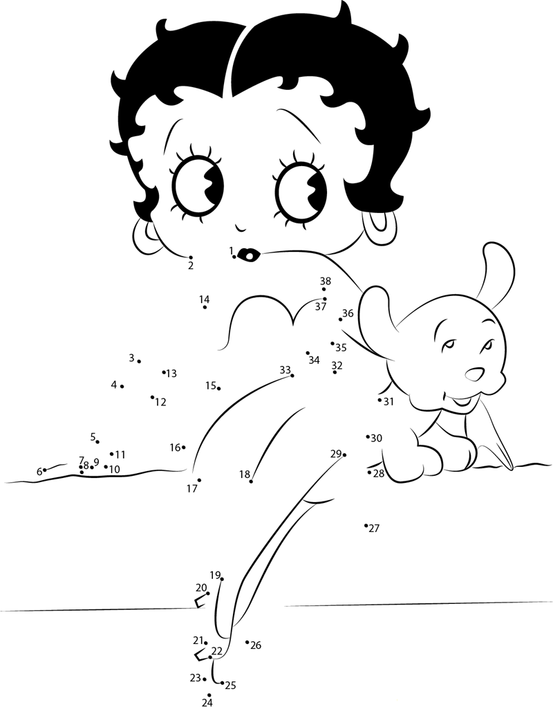 Betty Boop And Her Dog printable dot to dot worksheet