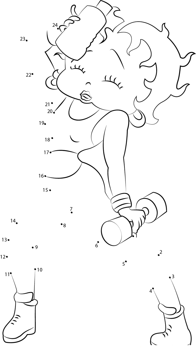 Betty Boop Doing Workout printable dot to dot worksheet