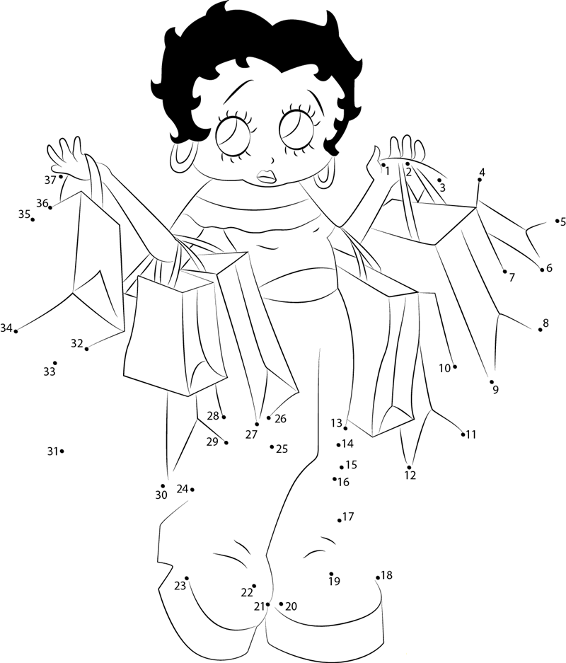 Betty Boop Going For Shopping printable dot to dot worksheet