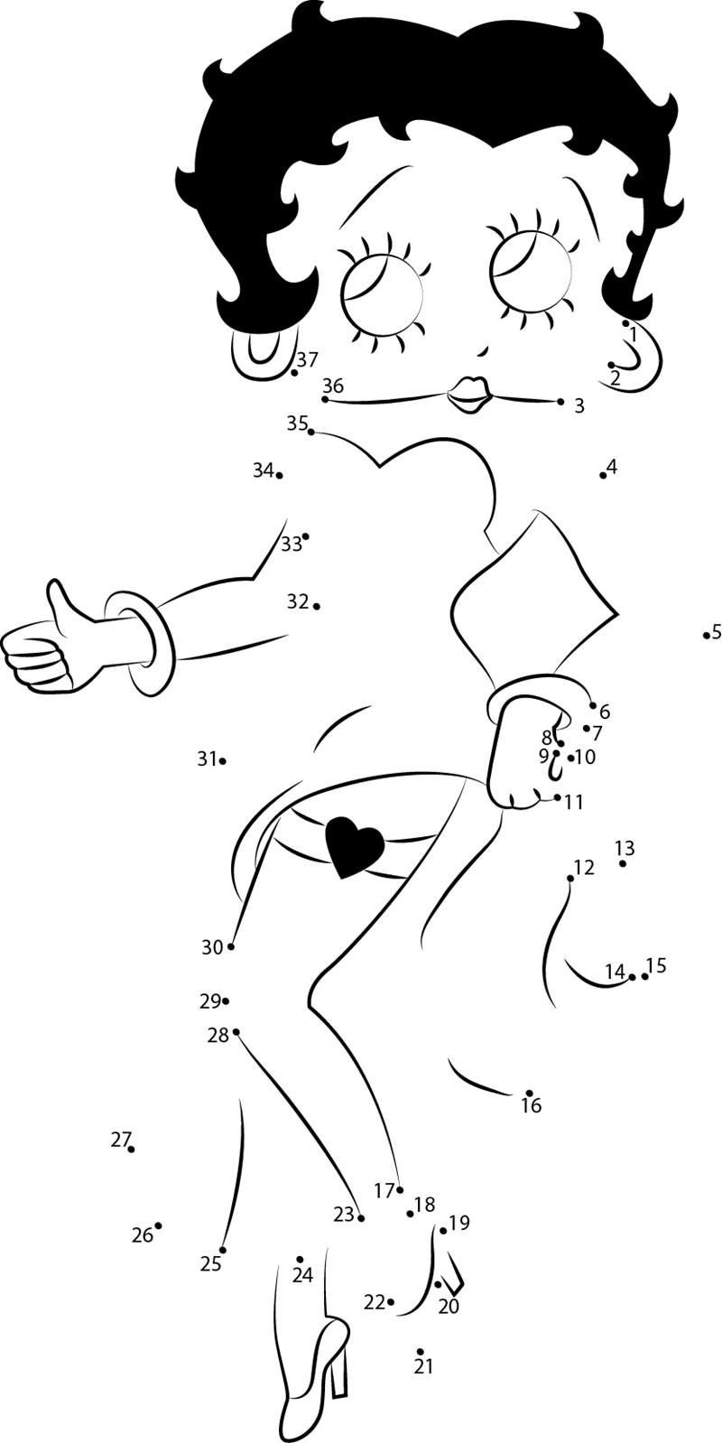 Betty Boop In Red Long Dress printable dot to dot worksheet