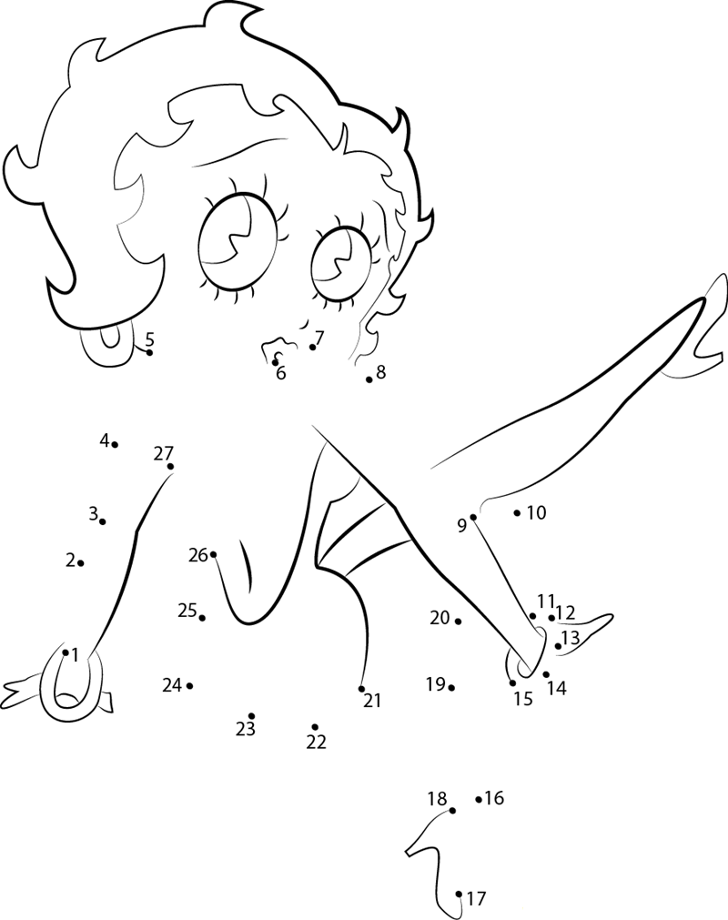 Betty Boop Looking Back printable dot to dot worksheet