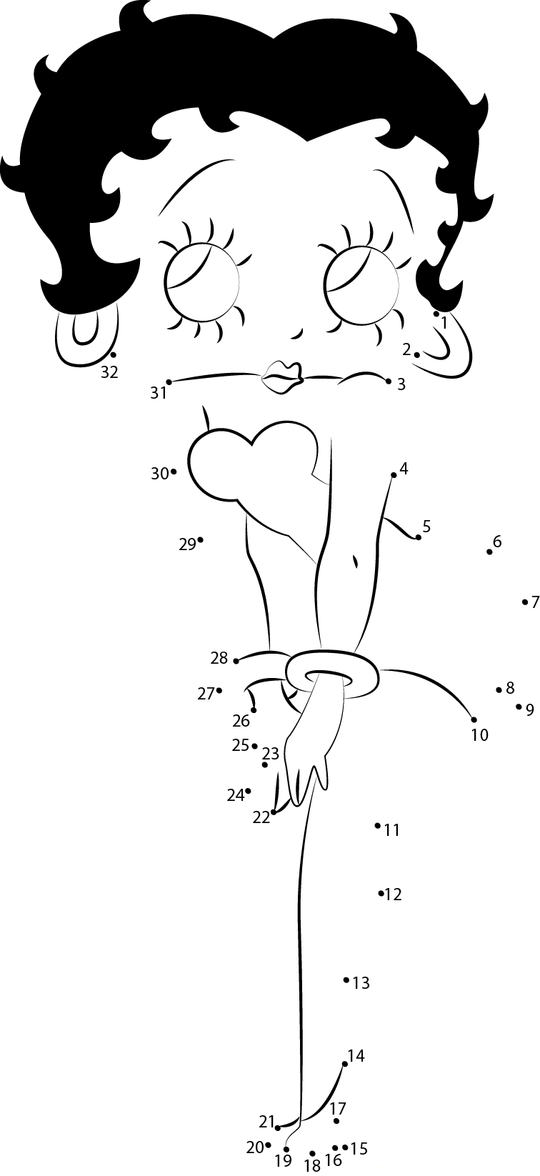 Betty Boop Looking Up printable dot to dot worksheet