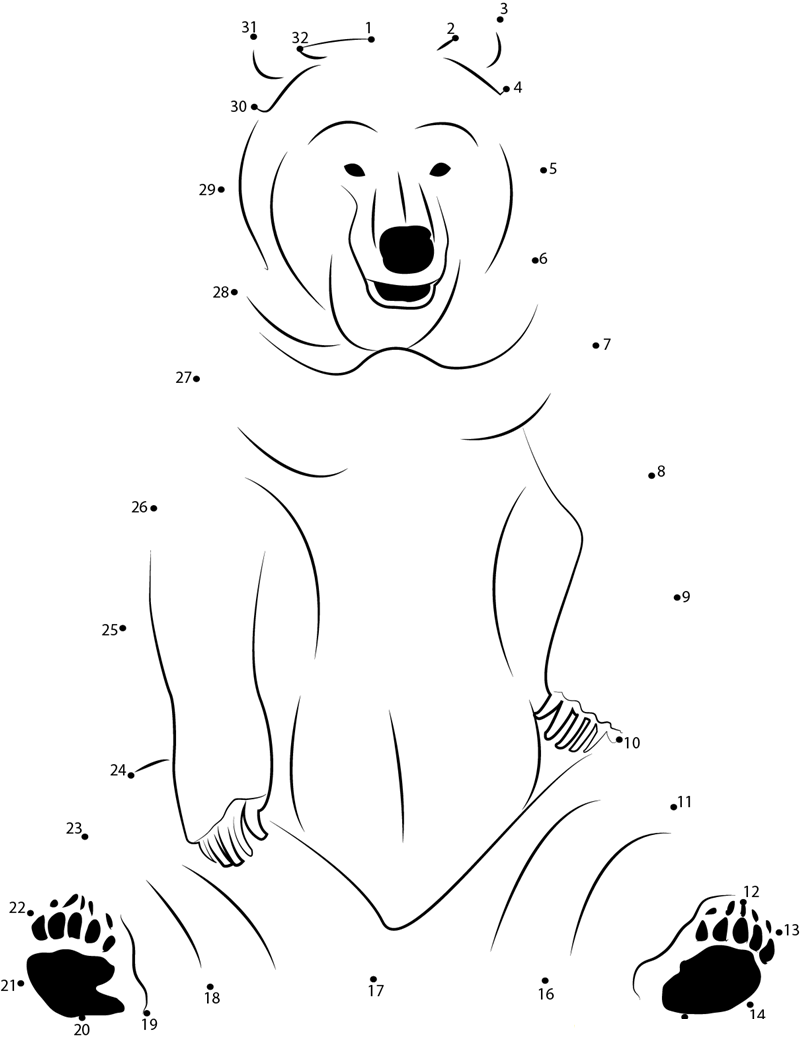 Black Bear Sitting dot to dot worksheets