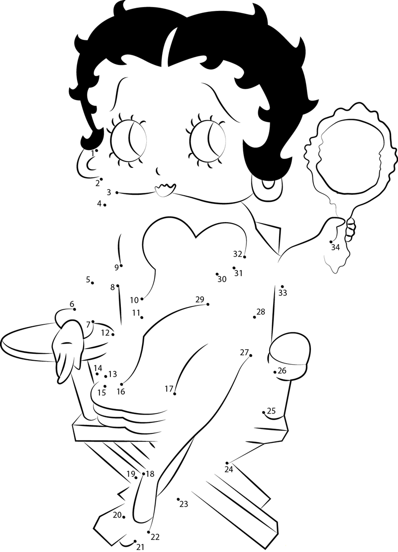 Betty Boop Sitting On Chair printable dot to dot worksheet