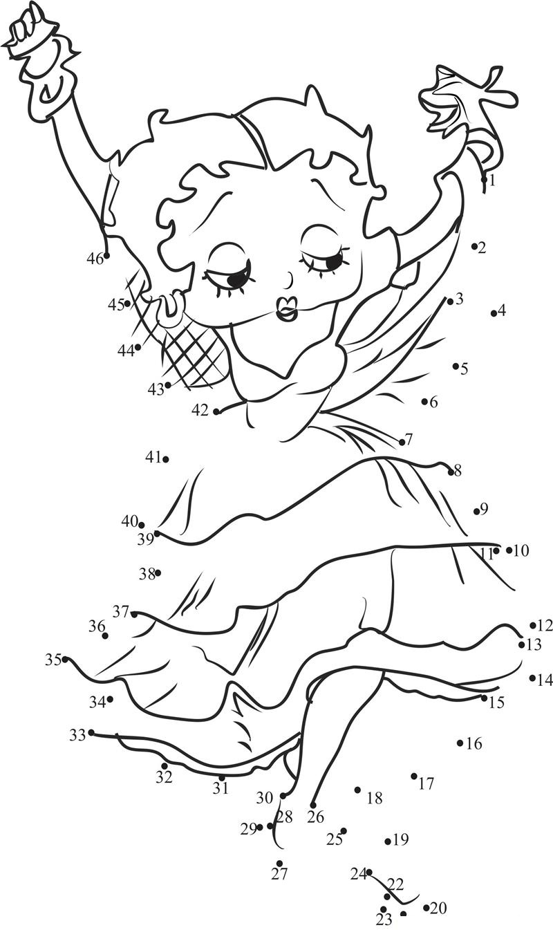 Cute Betty Boop printable dot to dot worksheet