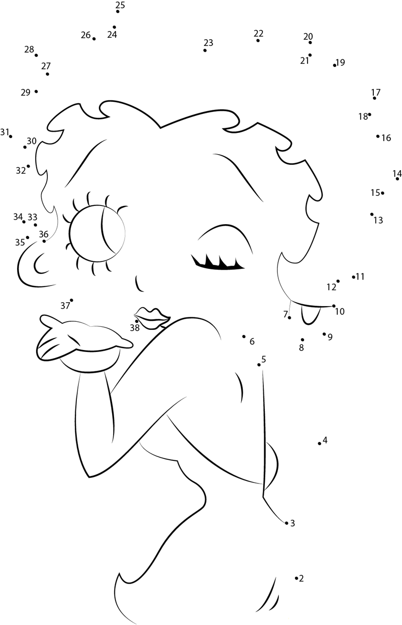 Kiss Of Betty Boop printable dot to dot worksheet