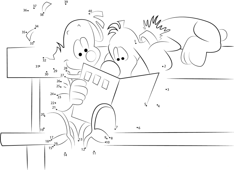 Boule And Bill Reading A Book printable dot to dot worksheet