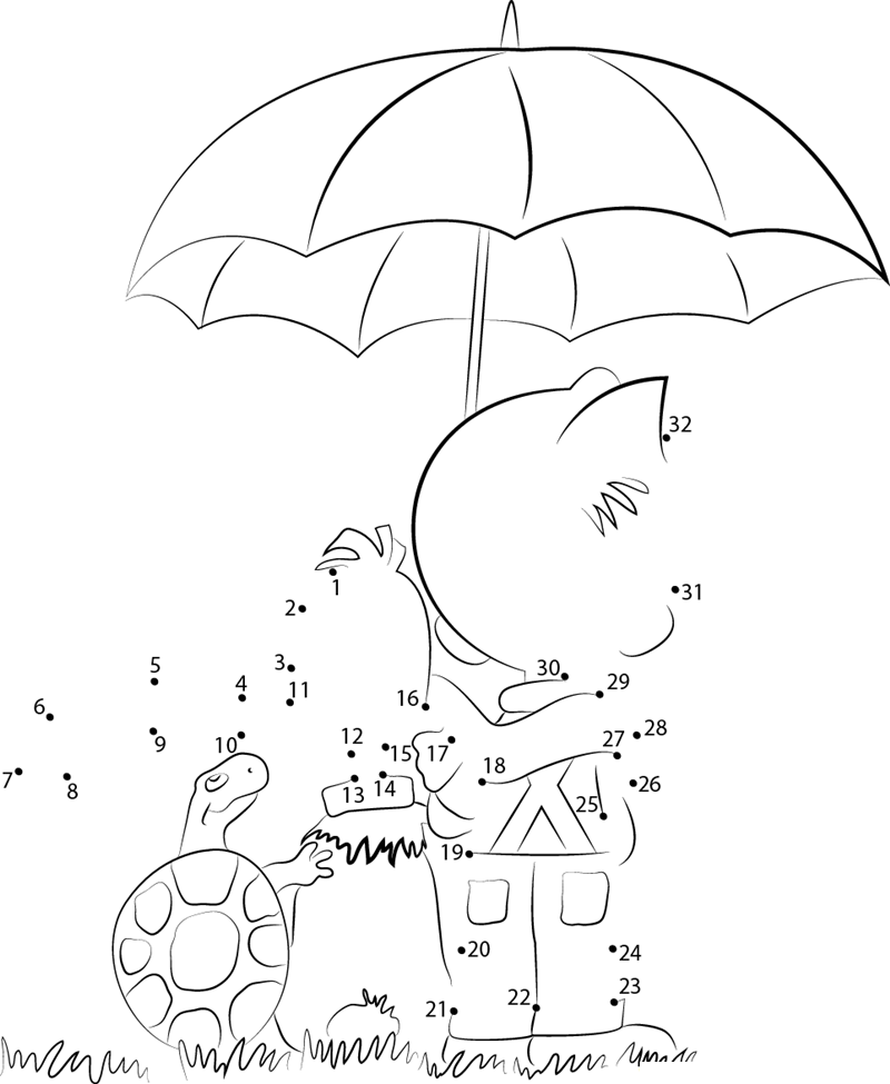 Boule And Bill With Umbrella printable dot to dot worksheet