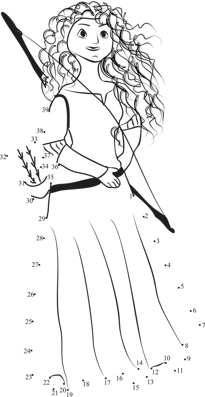 Brave Merida printable dot to dot worksheet