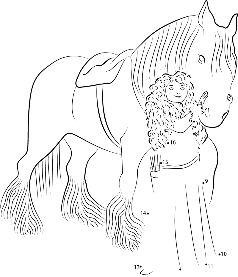 Merida With Horse printable dot to dot worksheet