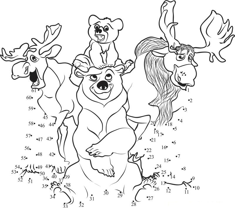 Brother Bear printable dot to dot worksheet