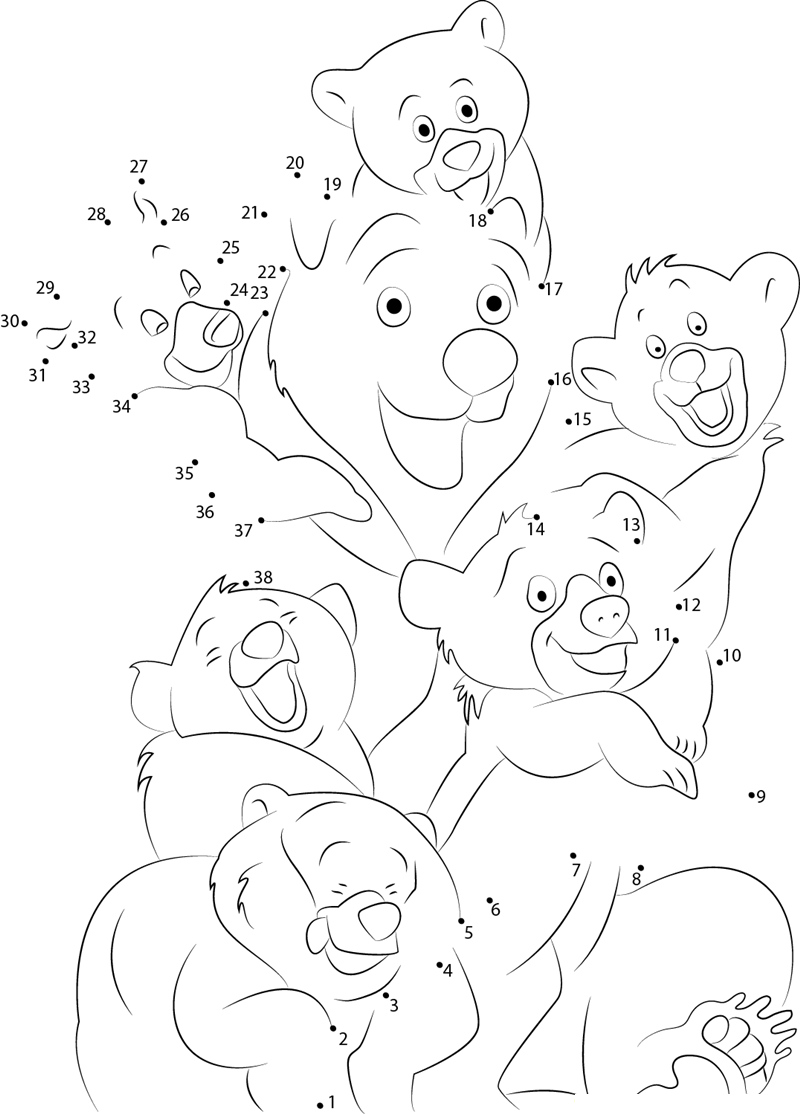 Brother Bear In Group printable dot to dot worksheet