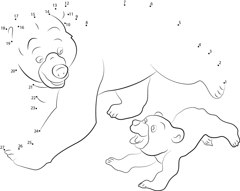 Brother Bear Running printable dot to dot worksheet