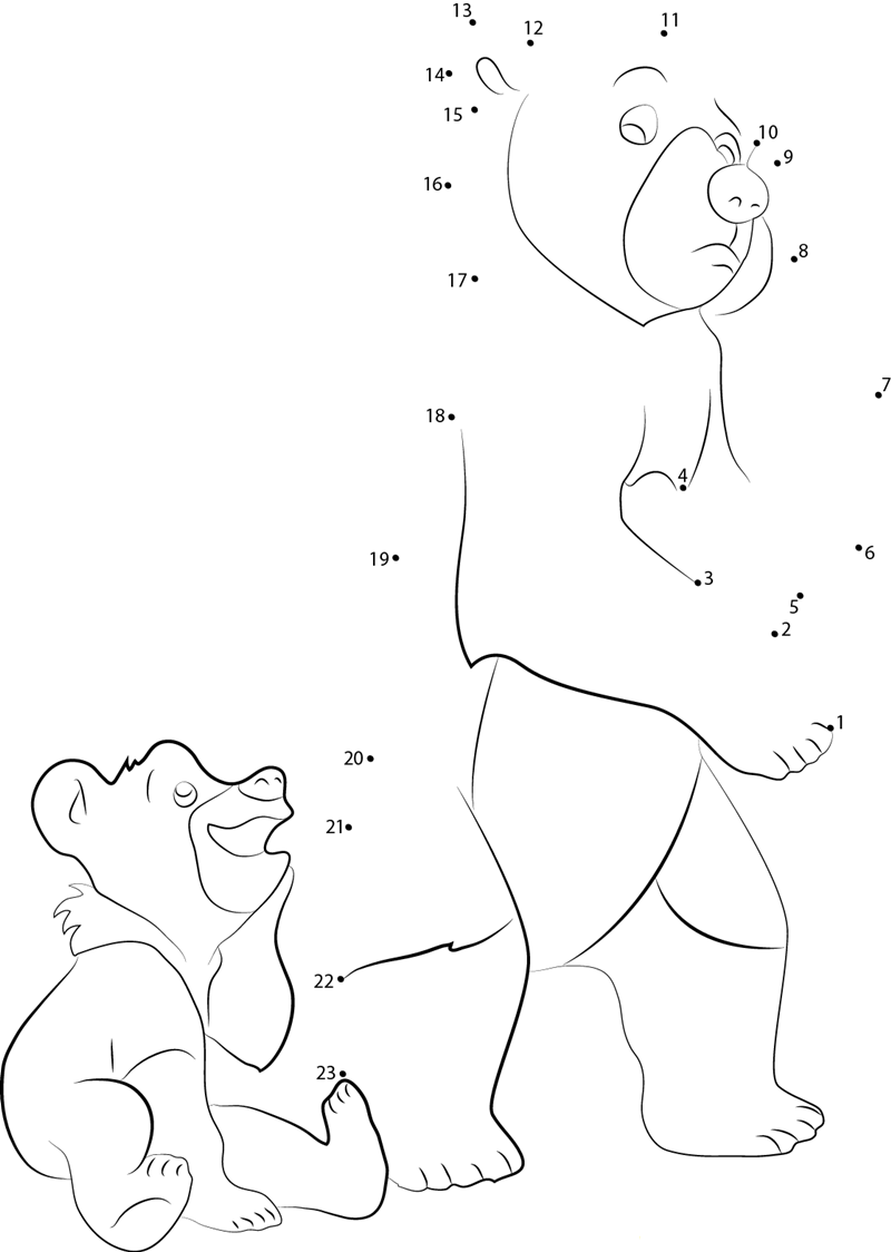 Sad Brother Bear printable dot to dot worksheet