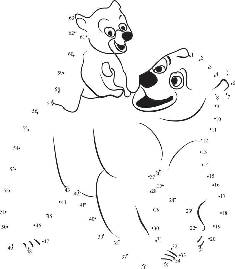 Sweet Brother Bear printable dot to dot worksheet