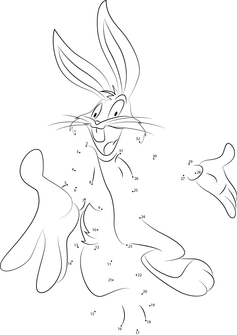 Bugs Bunny printable dot to dot worksheet