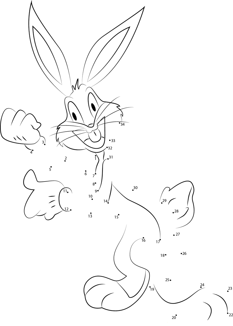 Bugs Bunny Having Fun printable dot to dot worksheet