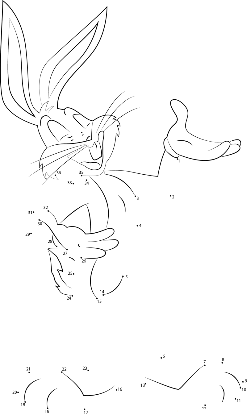 Bugs Bunny Singing printable dot to dot worksheet