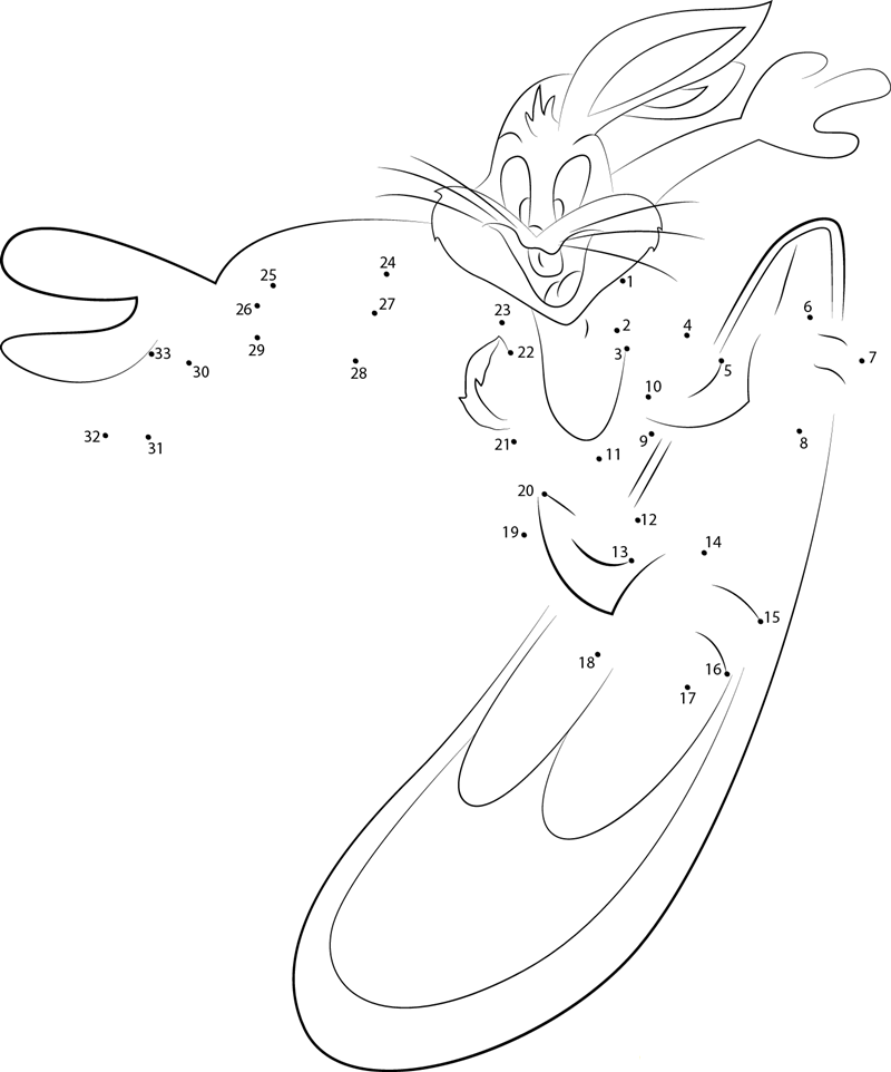 Bugs Bunny Surfing printable dot to dot worksheet