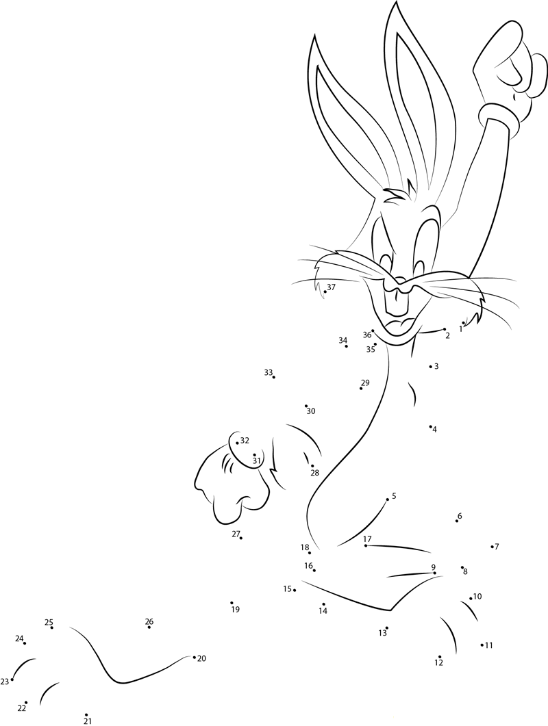 Happy Bugs Bunnyl printable dot to dot worksheet