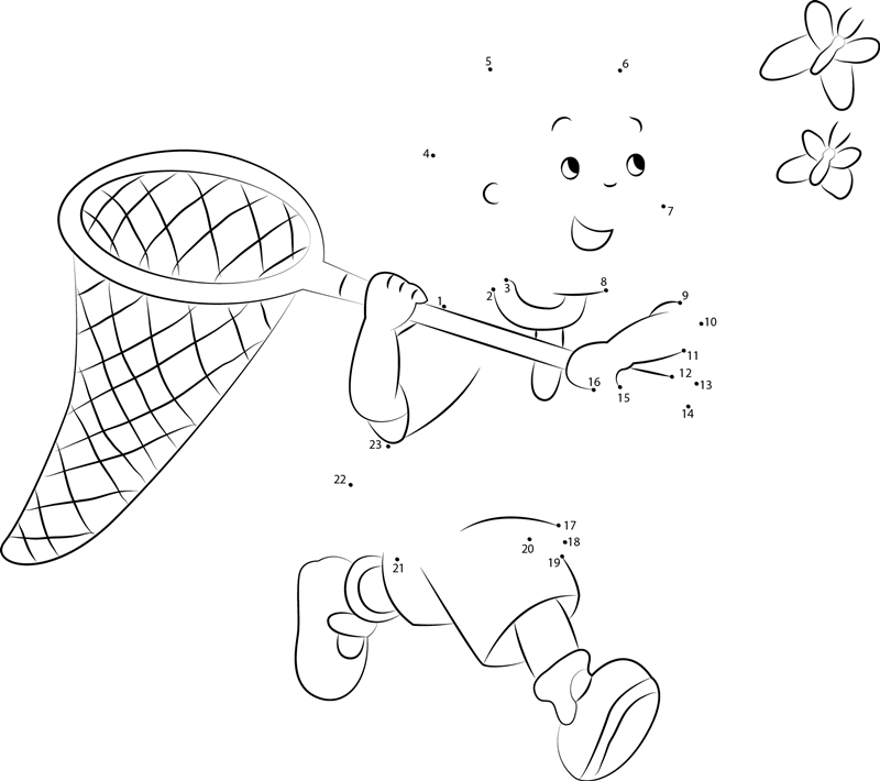 Caillou Catching A Butterfly printable dot to dot worksheet