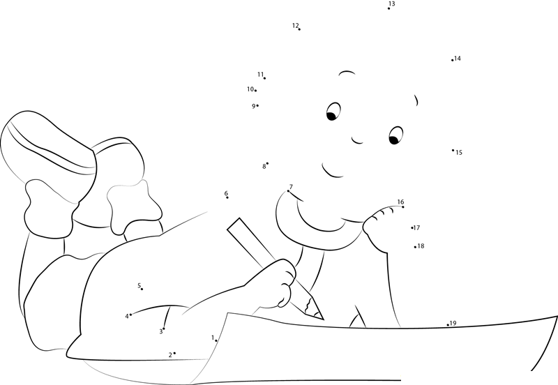 Caillou Doing Homework printable dot to dot worksheet