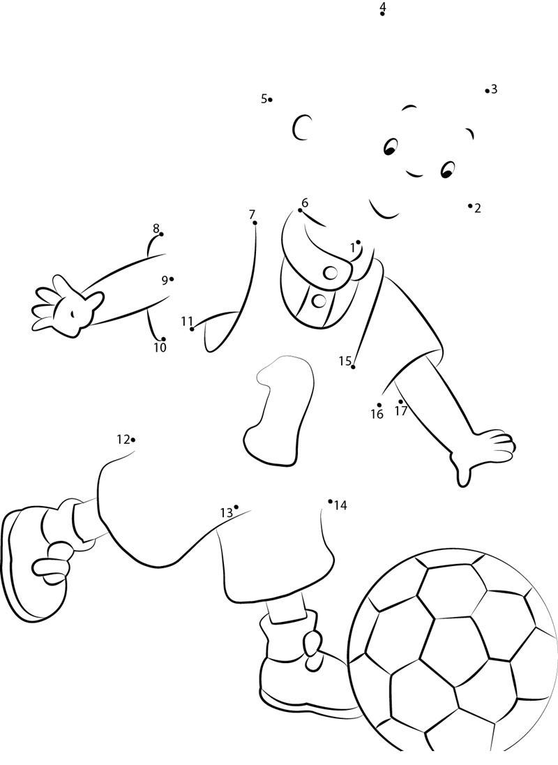 Caillou Playing Football printable dot to dot worksheet