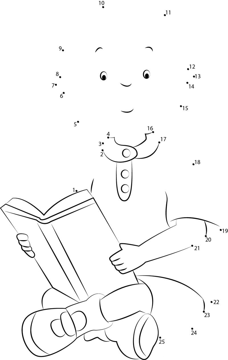 Caillou Reading A Book printable dot to dot worksheet