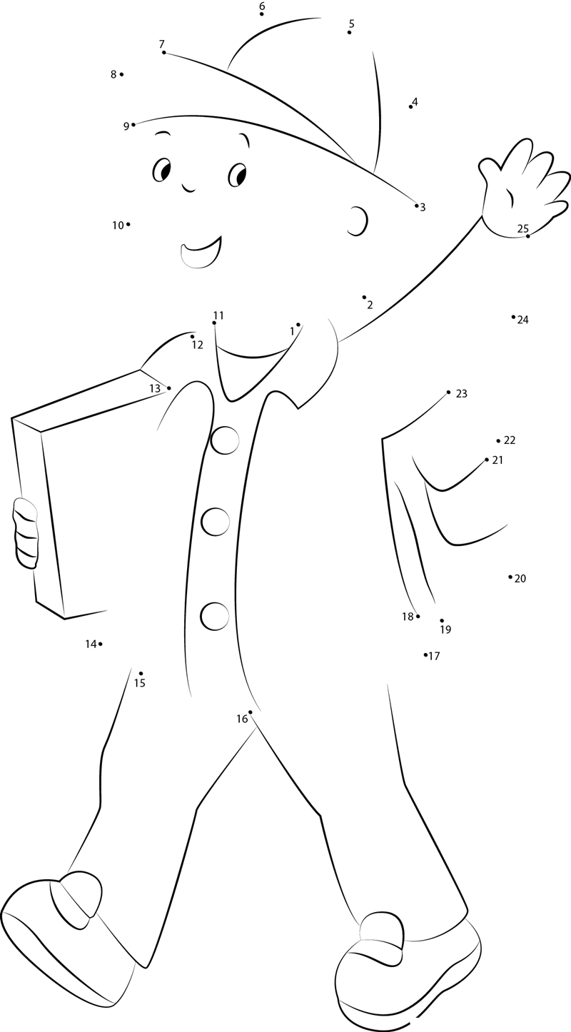 Caillou Say Hi printable dot to dot worksheet