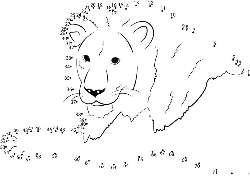 Calm Lion dot to dot worksheets