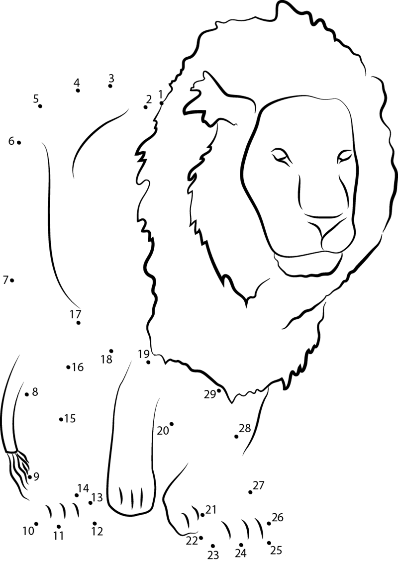 Lion printable dot to dot worksheet