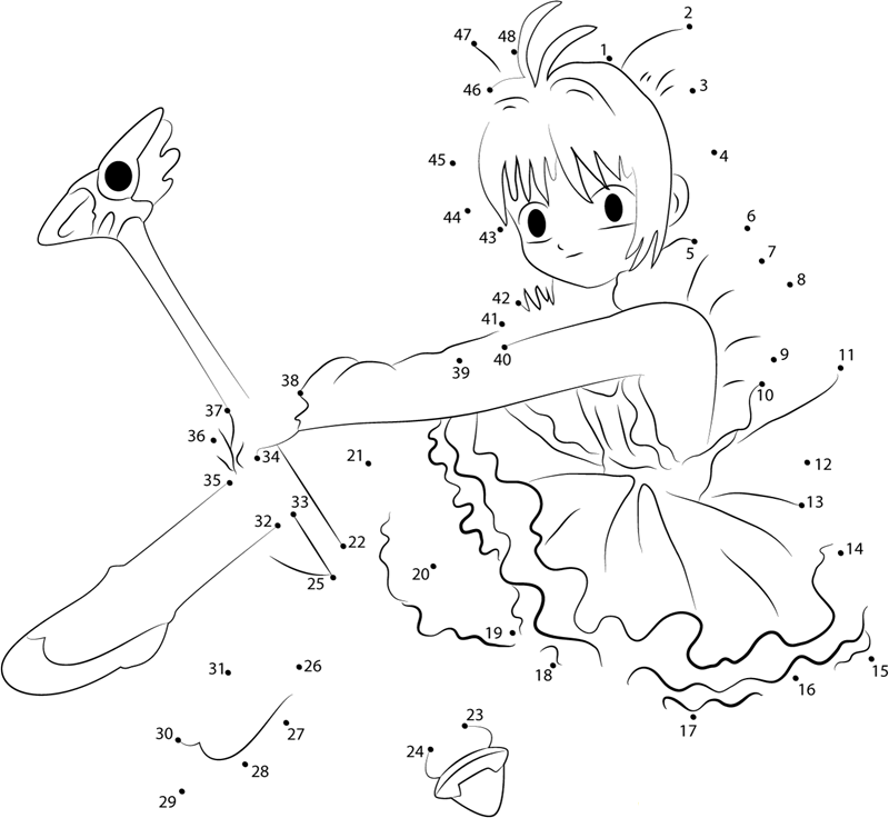 Cardcaptor Sakura printable dot to dot worksheet