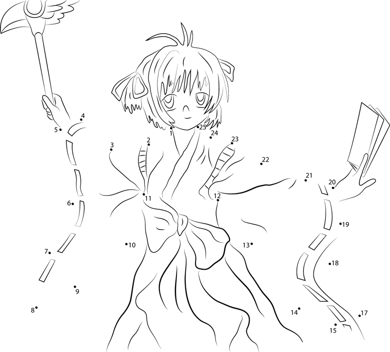 Cardcaptors Sakura With Cards printable dot to dot worksheet