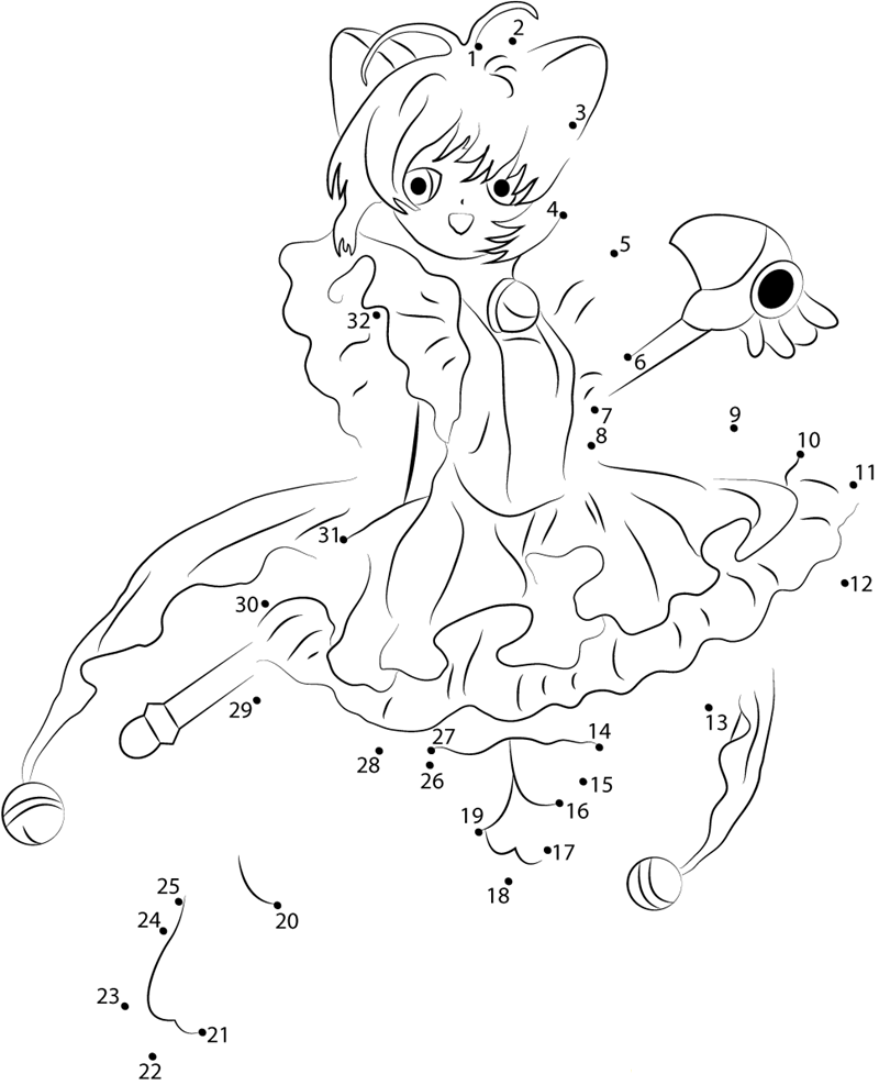 Cute Cardcaptors Sakura printable dot to dot worksheet