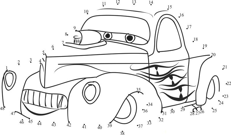 Amazing Cars Disney printable dot to dot worksheet