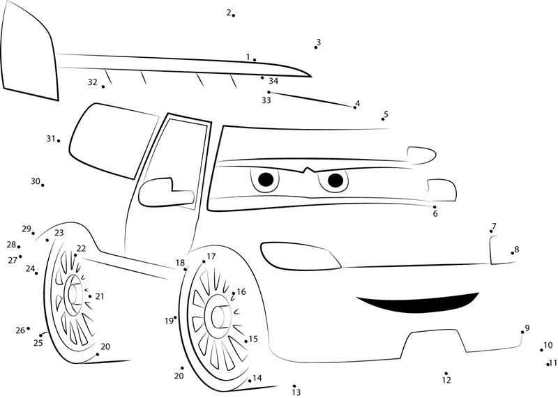 Angry Cars printable dot to dot worksheet