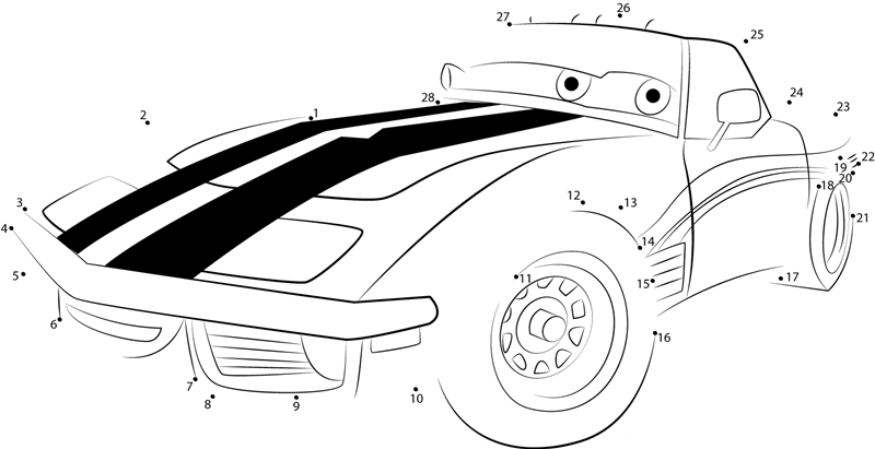 Cars Disney printable dot to dot worksheet