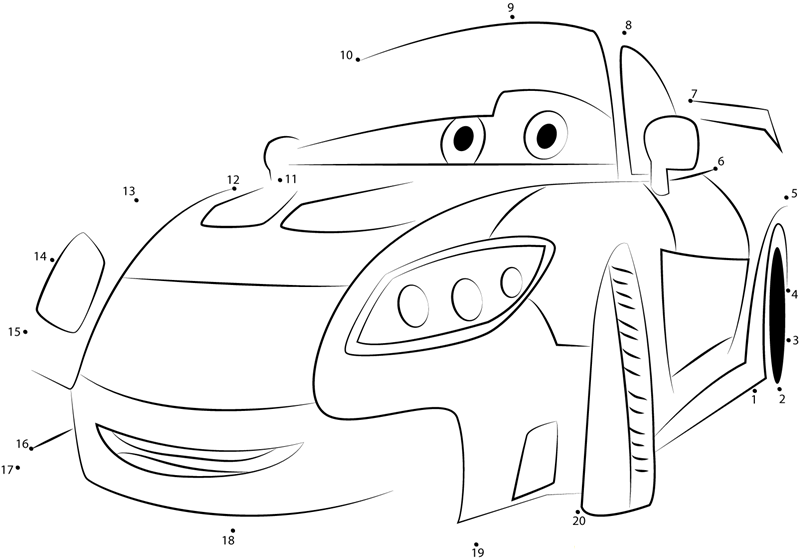 Cars Mazda Disney printable dot to dot worksheet