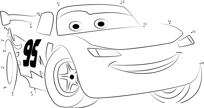 Cute Lightning Mcqueen printable dot to dot worksheet