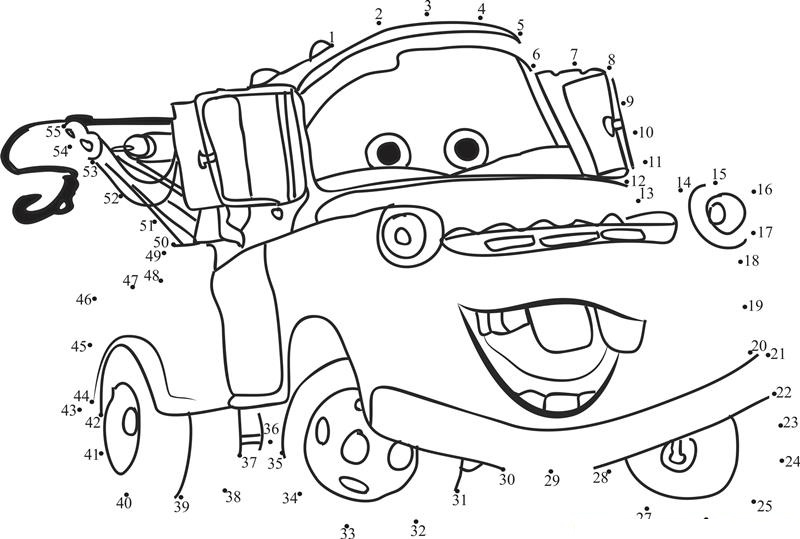 Funny Cars Disney printable dot to dot worksheet