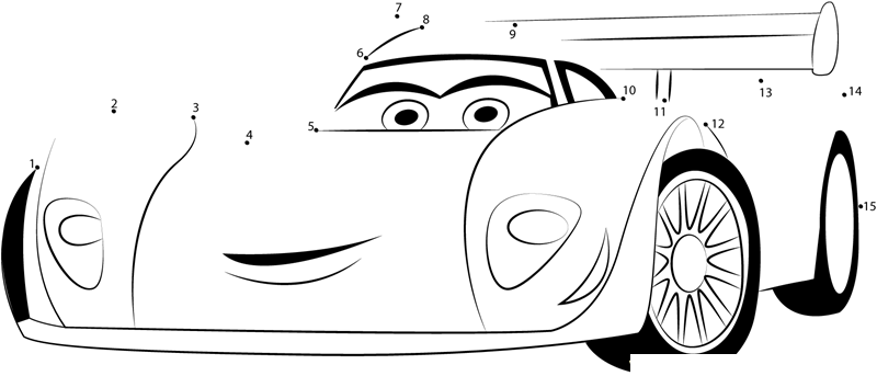 Green Cars Disney printable dot to dot worksheet