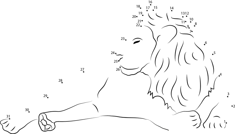 Lion Relaxing dot to dot worksheets