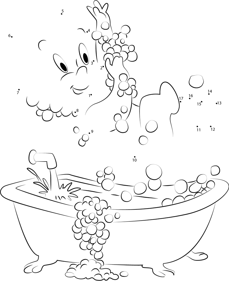 Casper Taking Shower printable dot to dot worksheet