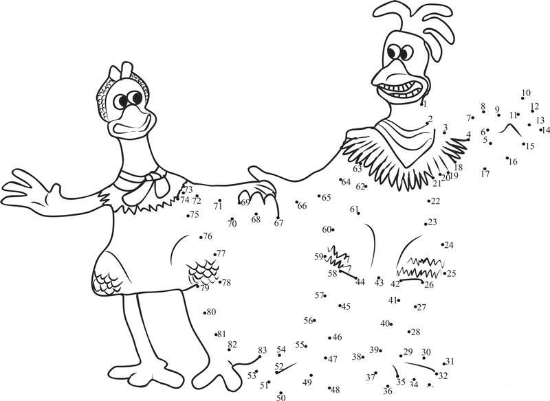 Chicken Run Couple Dance printable dot to dot worksheet