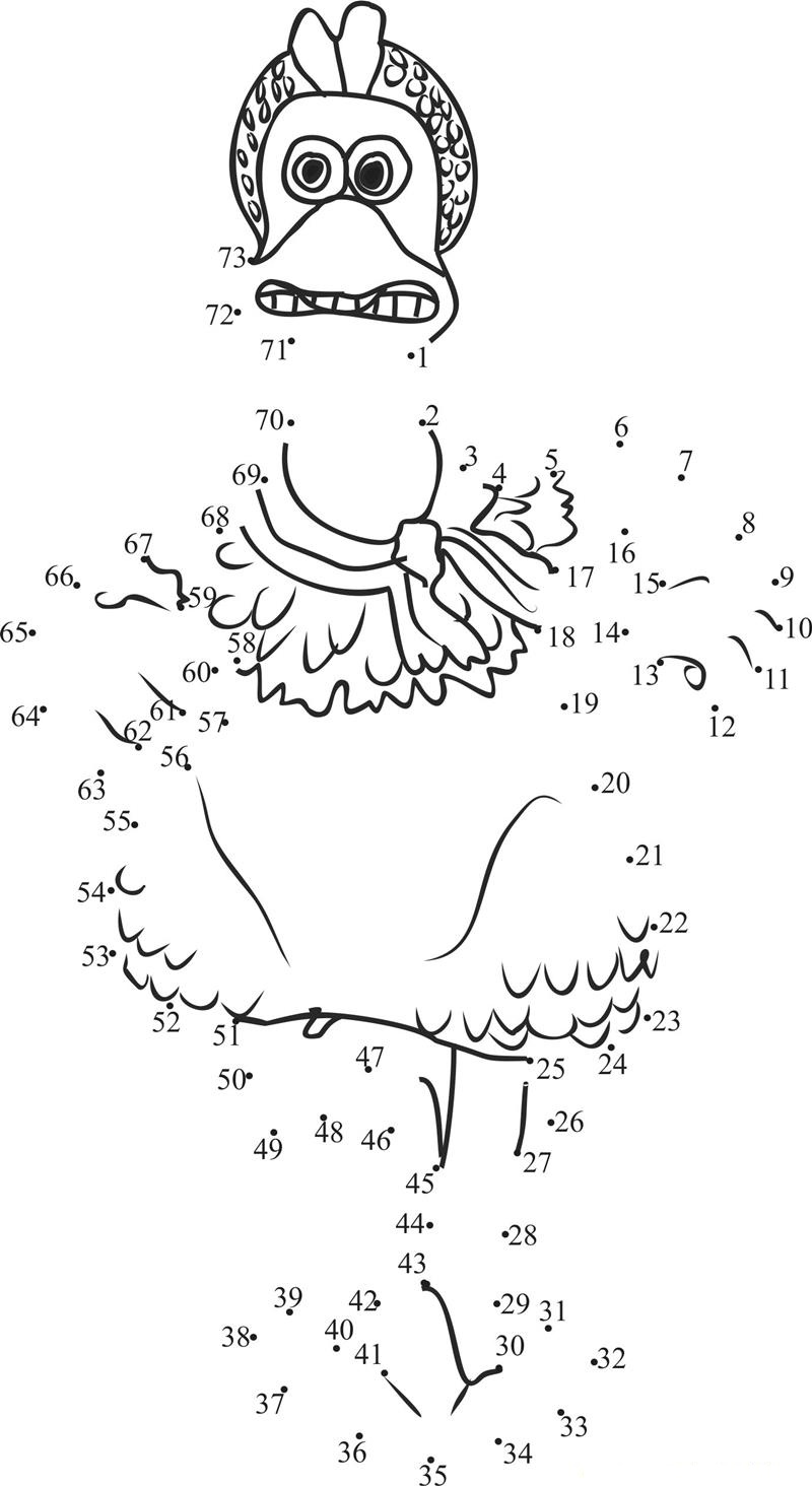 Comedy Chicken Run printable dot to dot worksheet